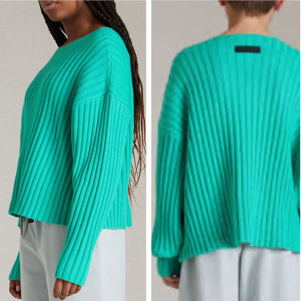 Fear of God Essentials Girls Mint Leaf Raw Neck Ribbed Sweater Size 10